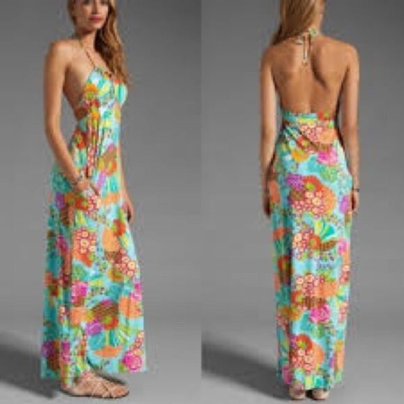 Trina Turk Revolve Tokyo Bay Maxi Halter Dress in Aqua - Picture 1 of 10